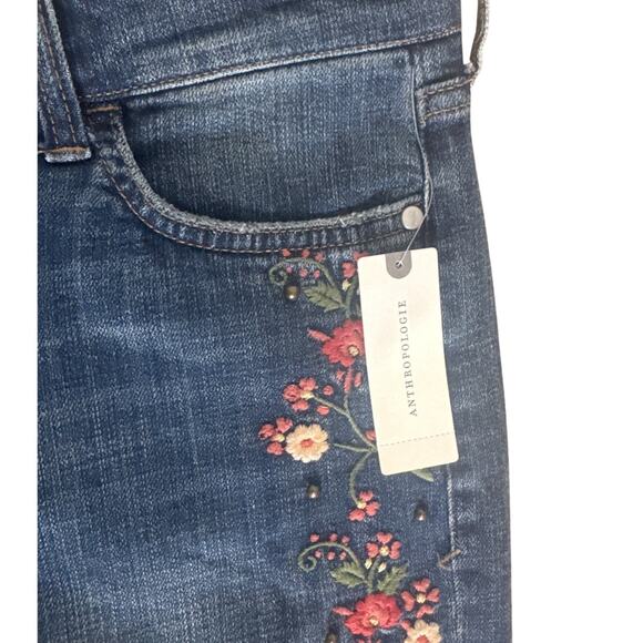 NWT Womens 26 Crop Anthropologie Pilcro Hyphen Boy Fit Embroidered Floral Jeans - Picture 3 of 8